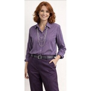 Lauren Ralph Lauren Women's Striped Purple Shirt/Blouse Size Medium NWT